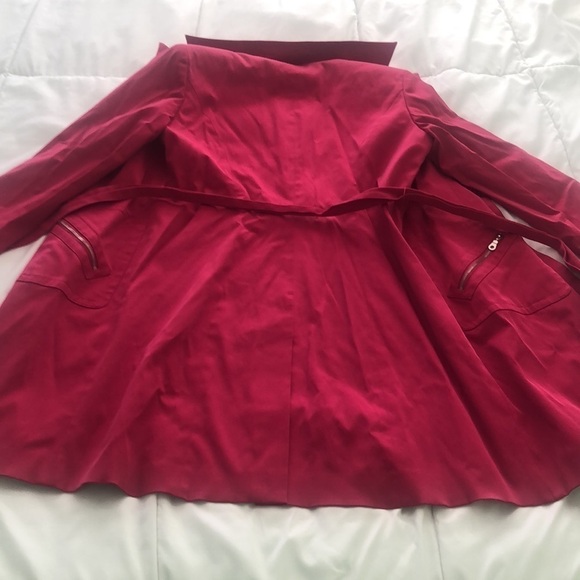 Bandolino Stretch rain trench coat in hot pink belt zipper pockets houndstooth - Picture 8 of 11